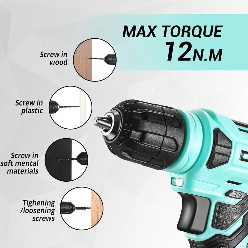 DEKOPRO Drill Set: Tool Set with 8V Cordless Drill, Home Tool Kit with Drill, Hand Tool Kits for Women 126 Piece, Turquoise - Image 5